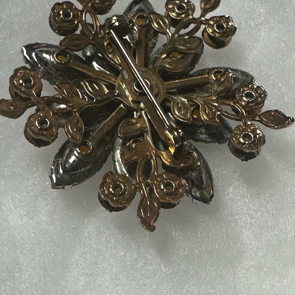 Vintage Amber Crystal Floral Brooch 1950s - Picture 11 of 16